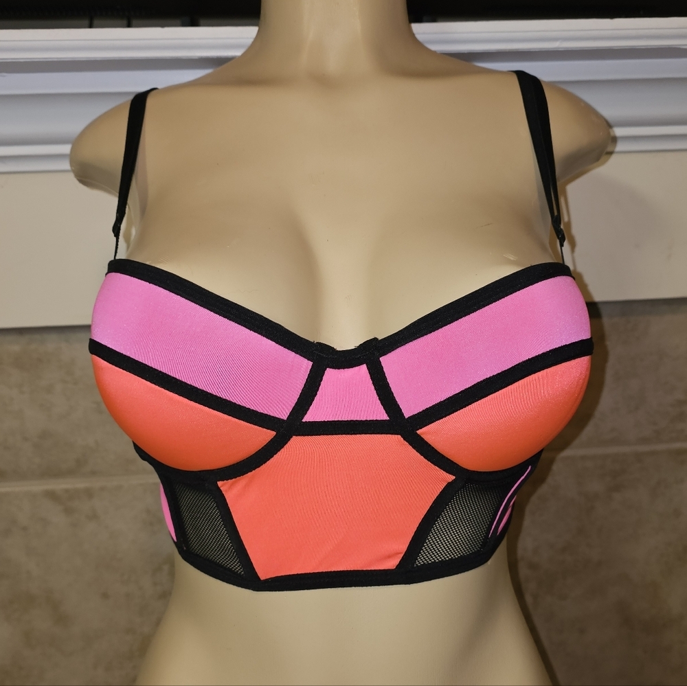 NWT. Colorblock Pink and Orange Bustier Top Bra. Size 36C